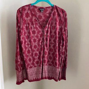 Lucky Brand Red Boho Print Long Sleeve Top M